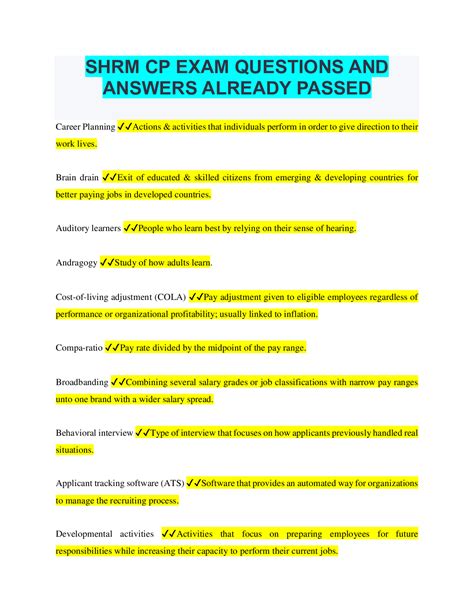 shrm exam questions and answers